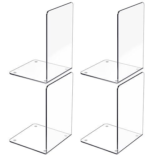 Eco-Friendly Acrylic Bookends 4 Pcs, Clear Book Ends for Shelves, Transparent for Daily Use