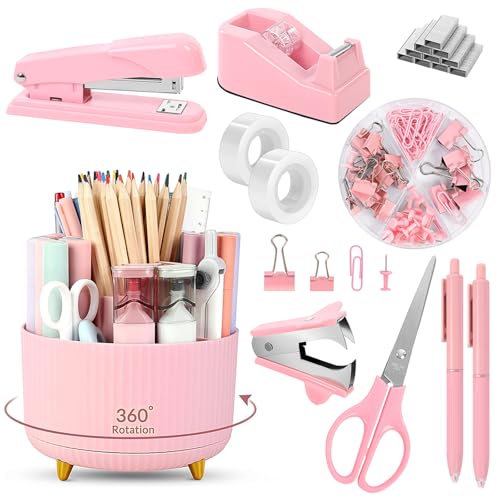 Eco-Friendly SKYDUE Pink Desk Accessories 10Pcs, Rotating Pen Holder for for Daily Use