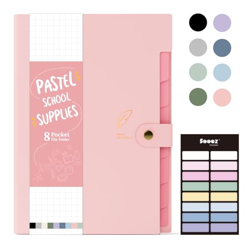 Eco-Friendly Sooez Aesthetic 8 Pocket Accordion File Organizer, Pastels Expanding